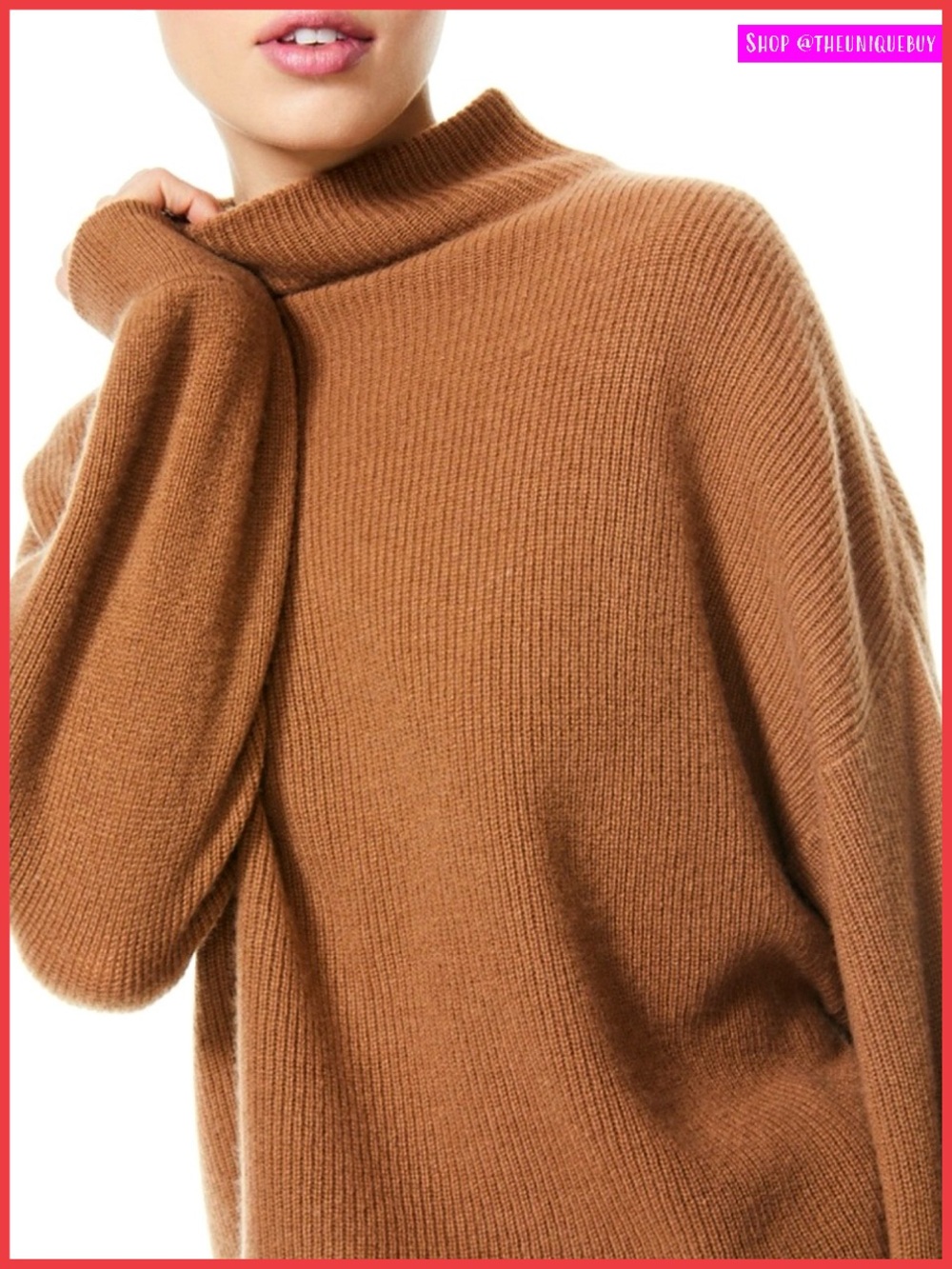 Alice + Olivia Caprice Oversized Cashmere Brown Turtleneck Sweater Top